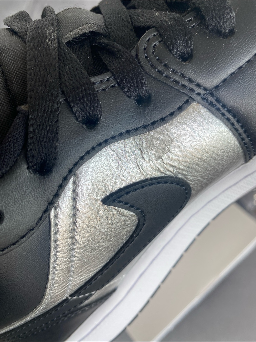 NWT Women’s Jordan 1 Low SE Black and Metallic Silver Low Top Sneakers - Picture 15 of 17